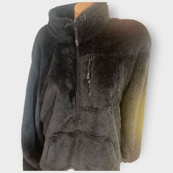 Victoria's Secret PINK XL Women's Black Sherpa Fleece Full Zip Black